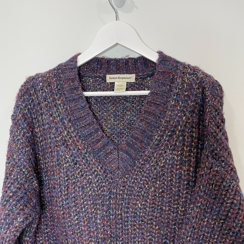 Cotton Emporium Metallic Shaker Stitch V-Neck Sweater - Picture 3 of 7